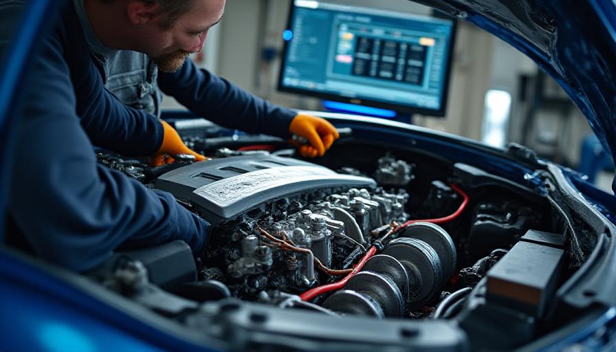 Ingegnere che lavora sul motore di un'auto di alta gamma